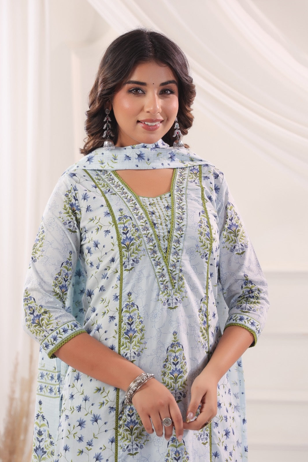 Riddhi Blue Cotton Salwar Suit Set For Women