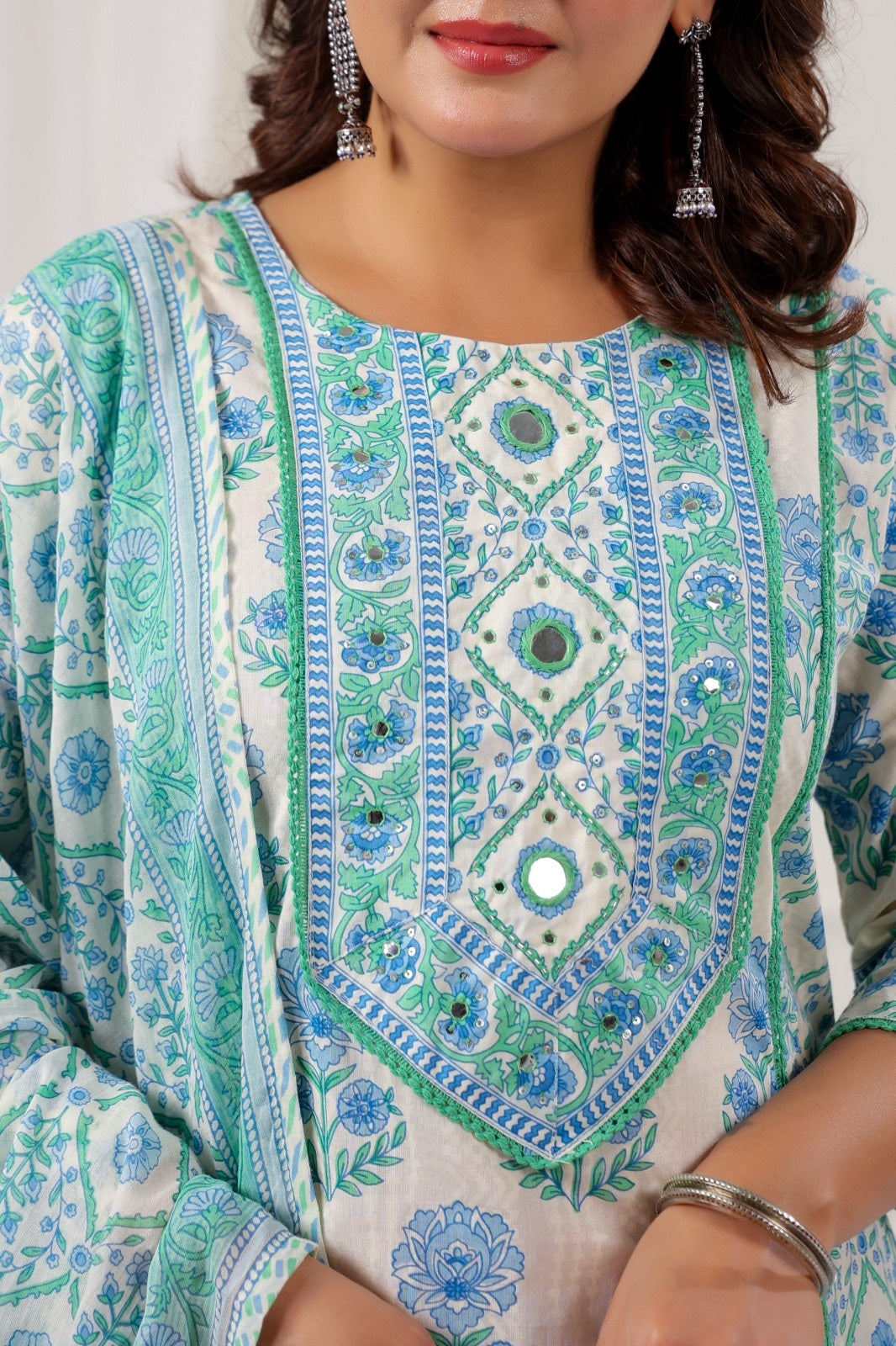 Eesha Atlantic Blue Cotton A Line Suit Set For Women