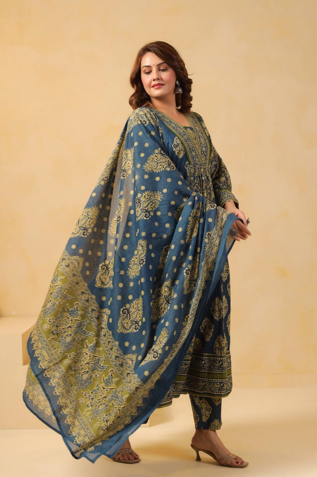 Sahiba Green Cotton Anarkali Suit Set
