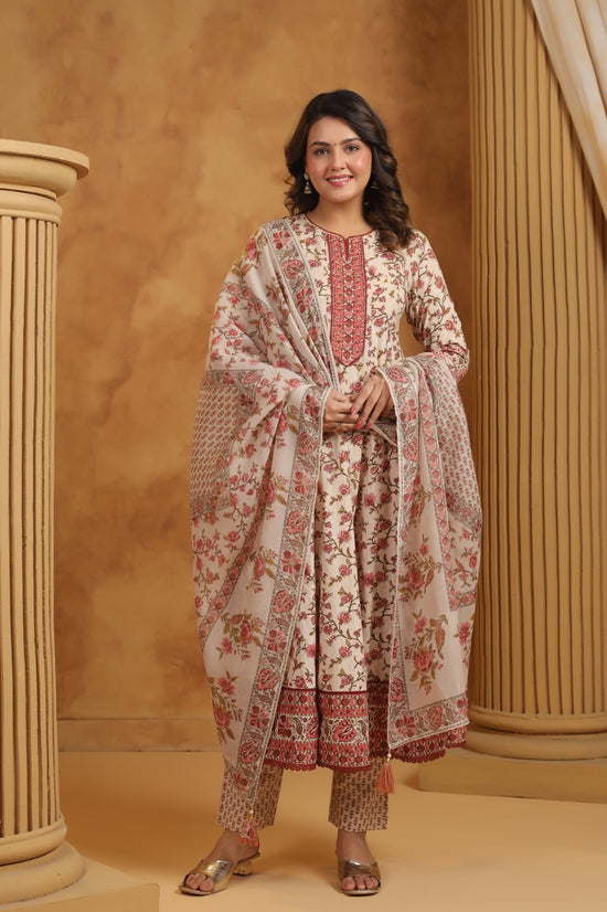 Gulnoor Maroon Cotton Anarkali Suit Set