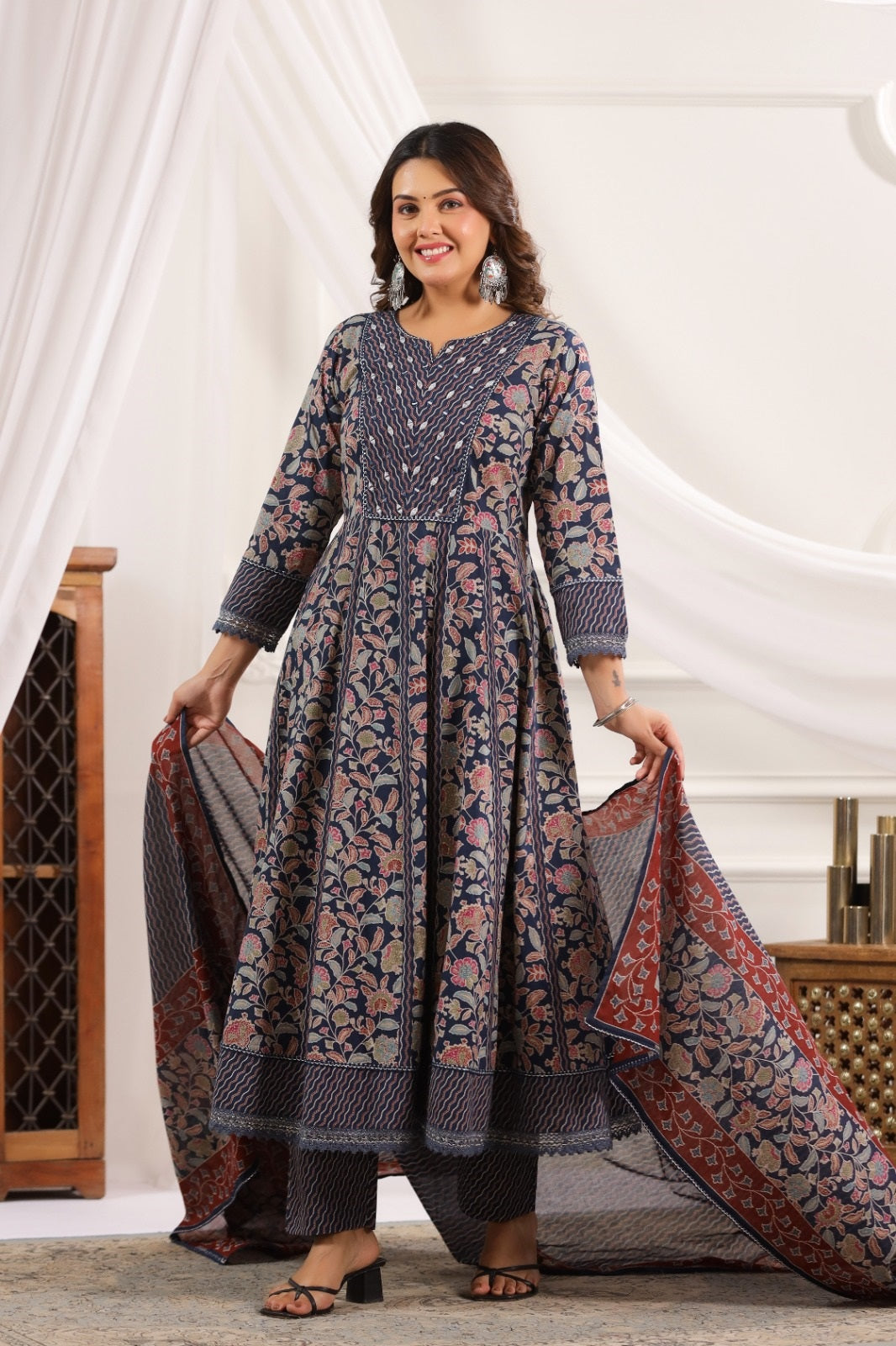 Lavanya Blue Cotton Anarkali Suit Set