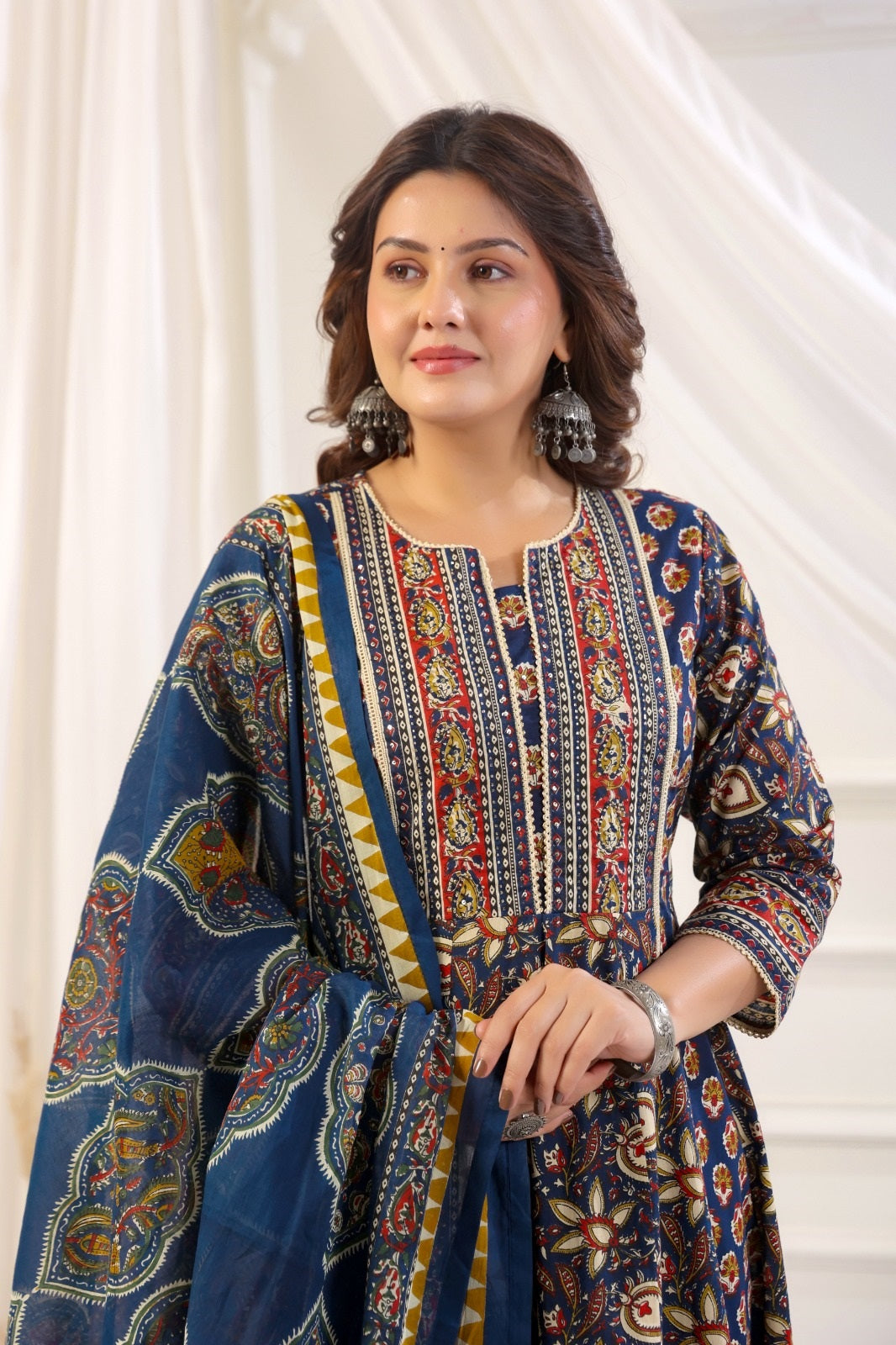 Charvi Blue Cotton Anarkali Suit Set For Women