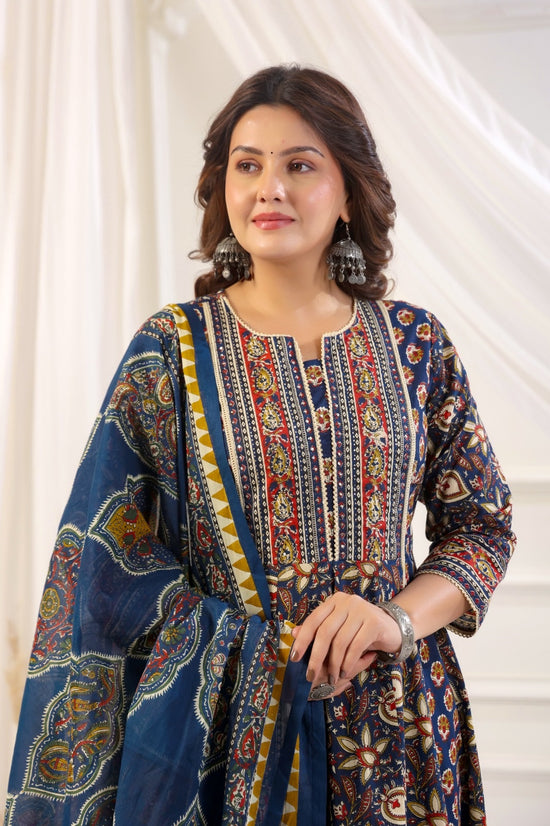 Charvi Blue Cotton Anarkali Suit Set For Women