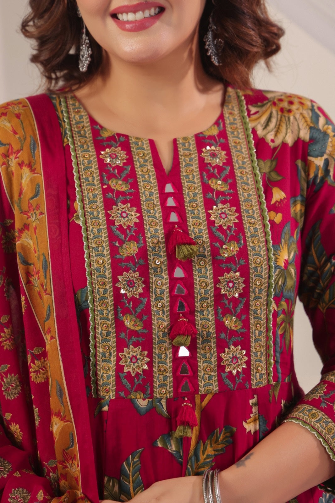 Rukmini Red Cotton Anarkali Suit Set For Women