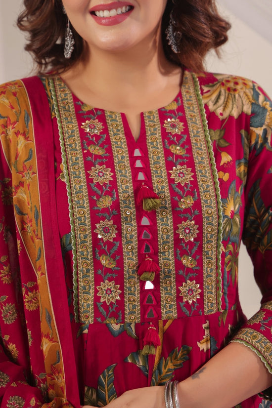 Rukmini Red Cotton Anarkali Suit Set For Women