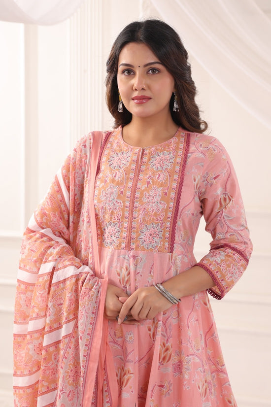 Ishani Pink Cotton Anarkali Suit Set For Women