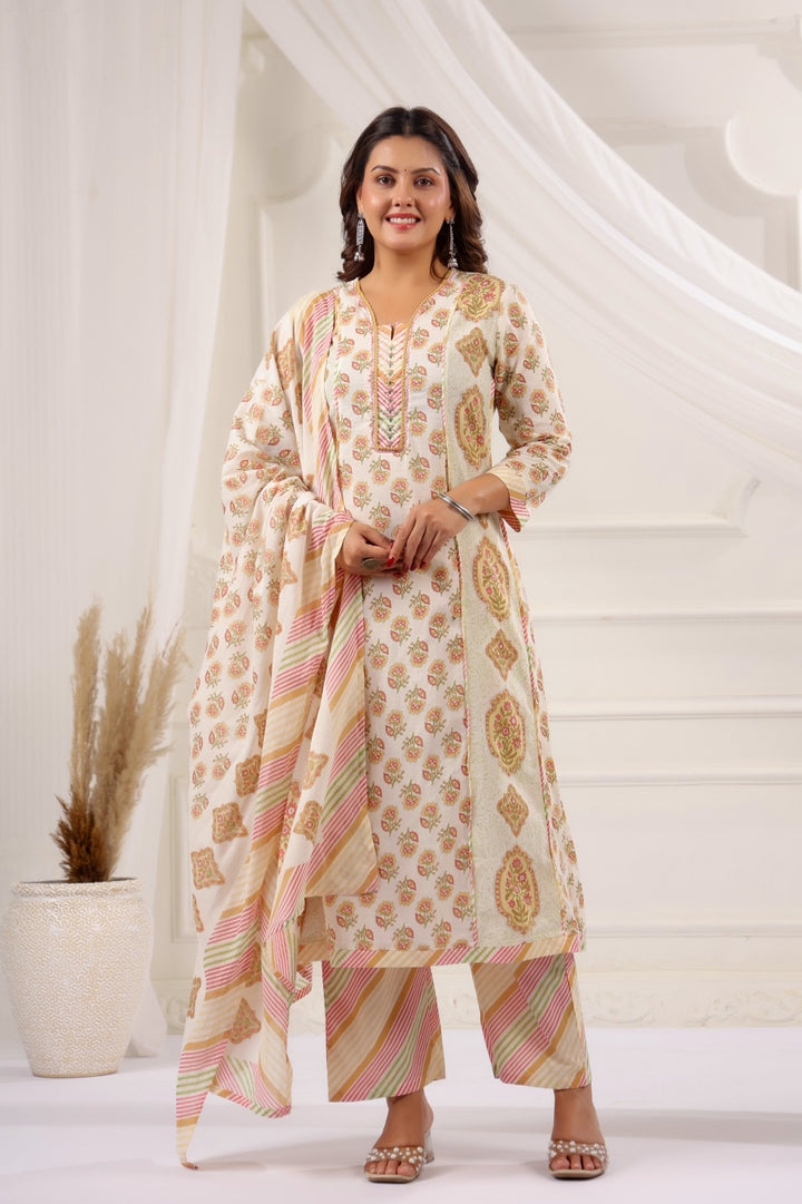 Keerthi Honey Gold Cotton A Line Suit Set For Women