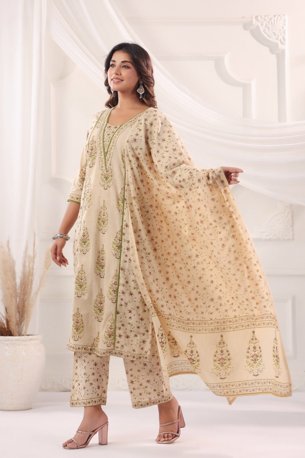 Eesha Brown Cotton Suit Set For Women