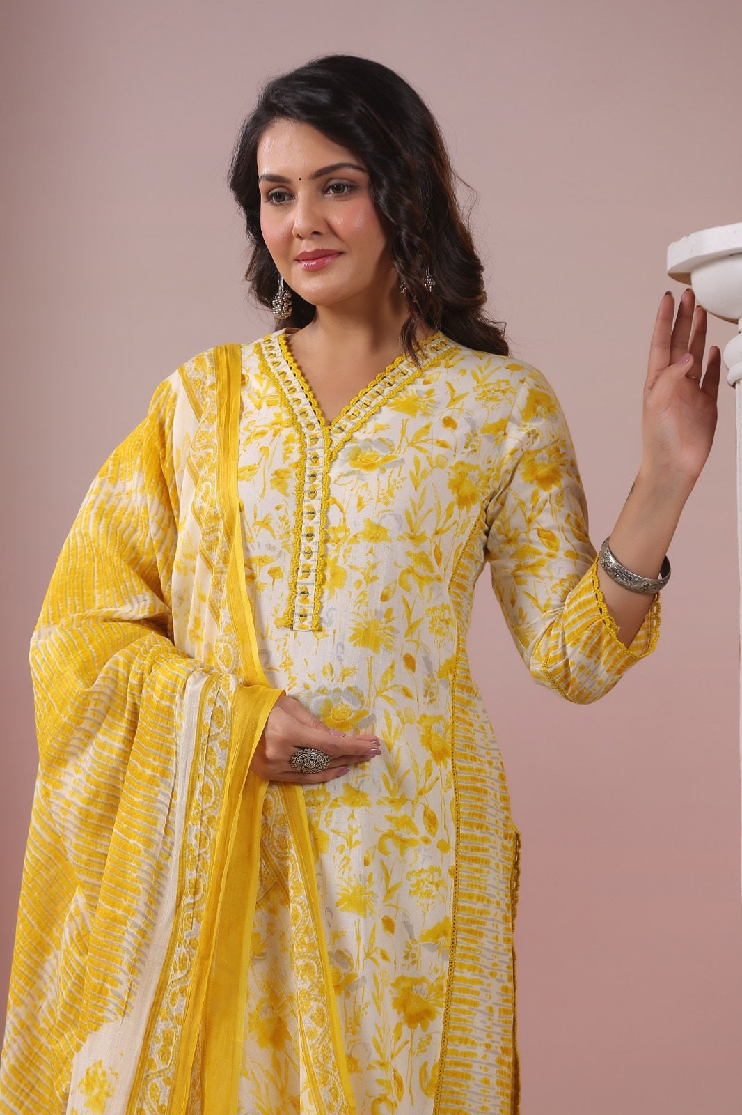 Nargis Yellow Cotton Suit Set