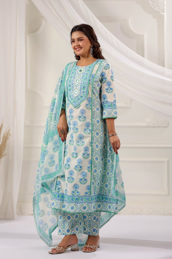 Eesha Atlantic Blue Cotton A Line Suit Set For Women