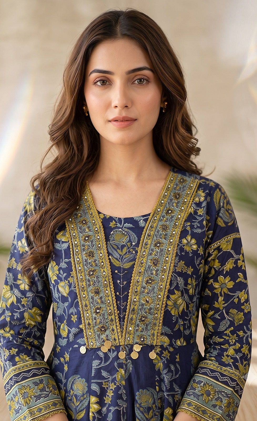 Dhara Blue Cotton Anarkali Suit Set