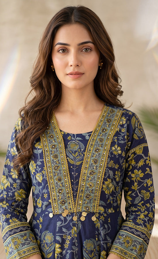 Dhara Blue Cotton Anarkali Suit Set