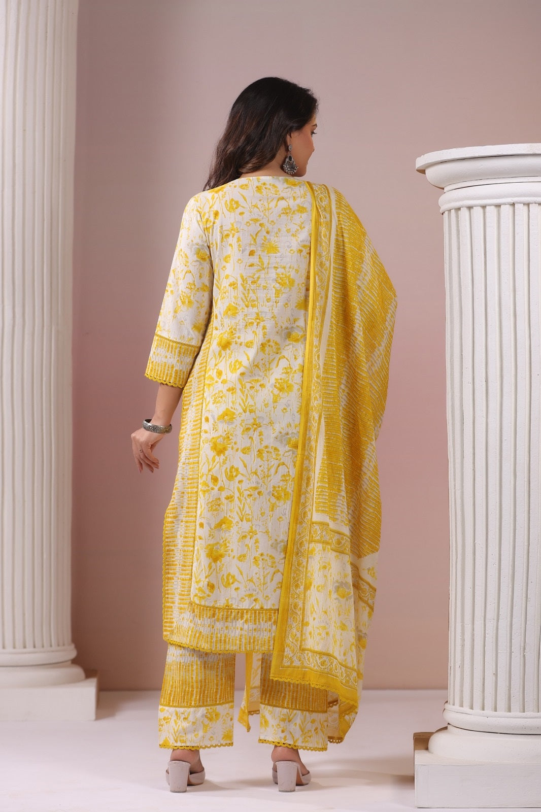 Nargis Yellow Cotton Suit Set