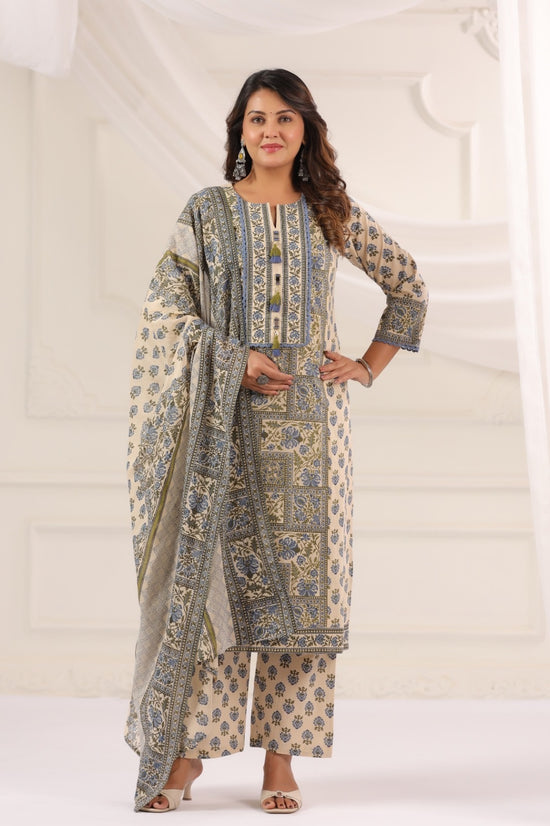 Ayati Blue Cotton Suit Set For Women