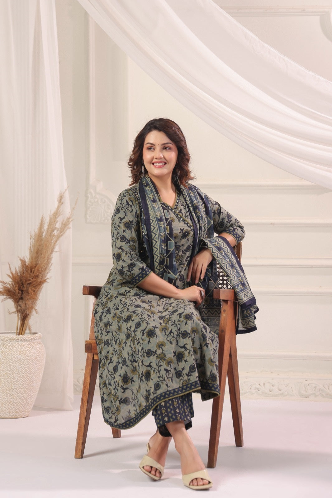 Gautami Blue Cotton A Line Suit Set For Women