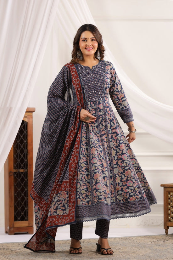 Lavanya Blue Cotton Anarkali Suit Set