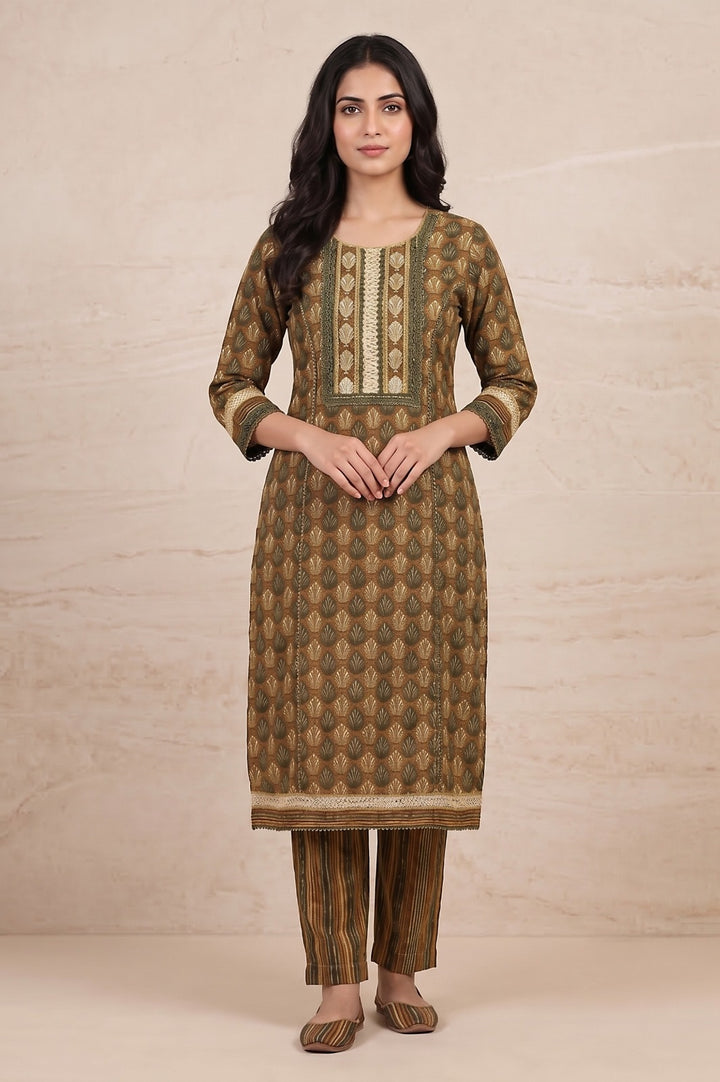 Rajeshwari Mustard Cotton Straight Salwar Suit Set For Women