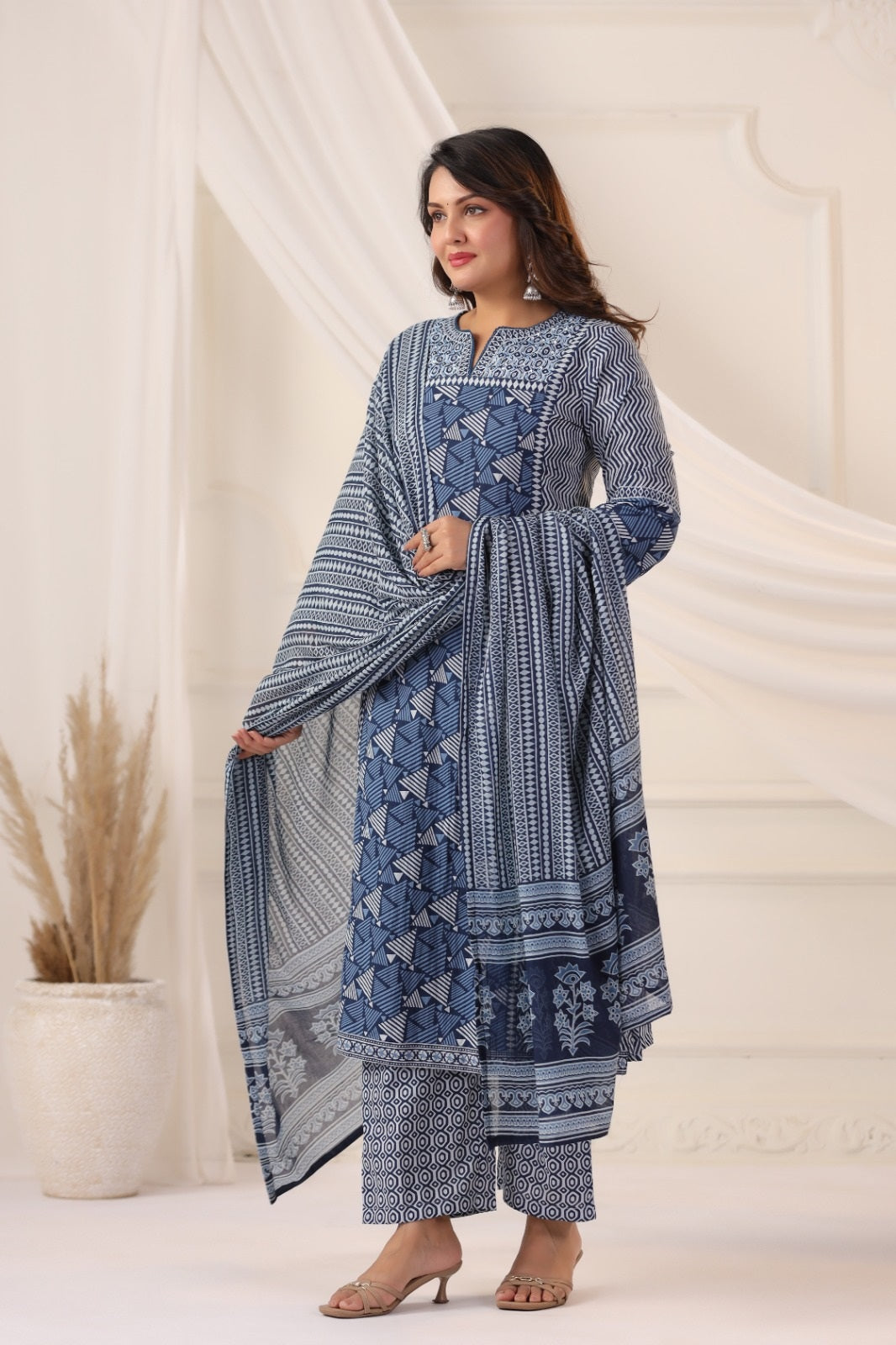 Jeevika Indigo Blue Cotton Suit Set For Women