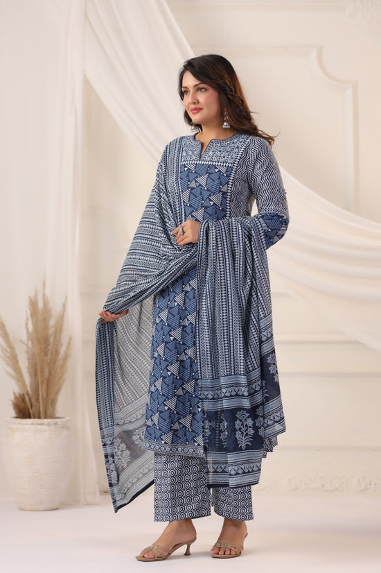 Jeevika Indigo Blue Cotton Suit Set For Women