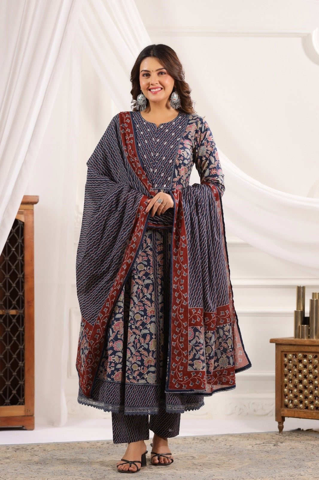 Lavanya Blue Cotton Anarkali Suit Set