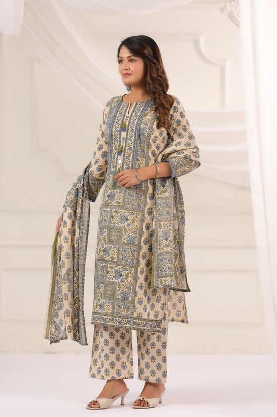 Ayati Blue Cotton Suit Set For Women