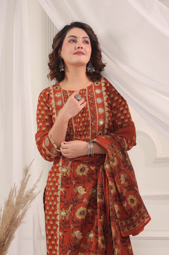 Satya Rust Cotton Straight Suit Set For Women