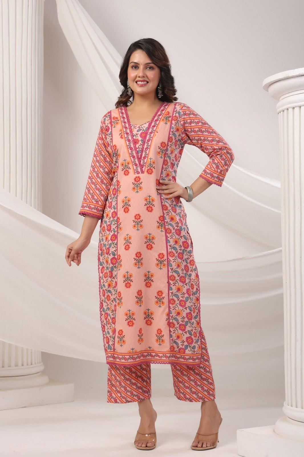 Mahek Peach Cotton Suit Set