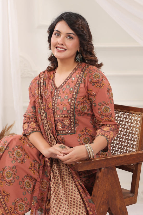 Mukta Peach Cotton Straight Salwar Suit Set With Kota Doria Dupatta For Women