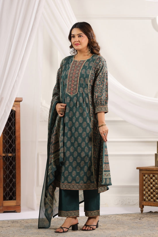 Kanika Green Cotton A Line Suit Set
