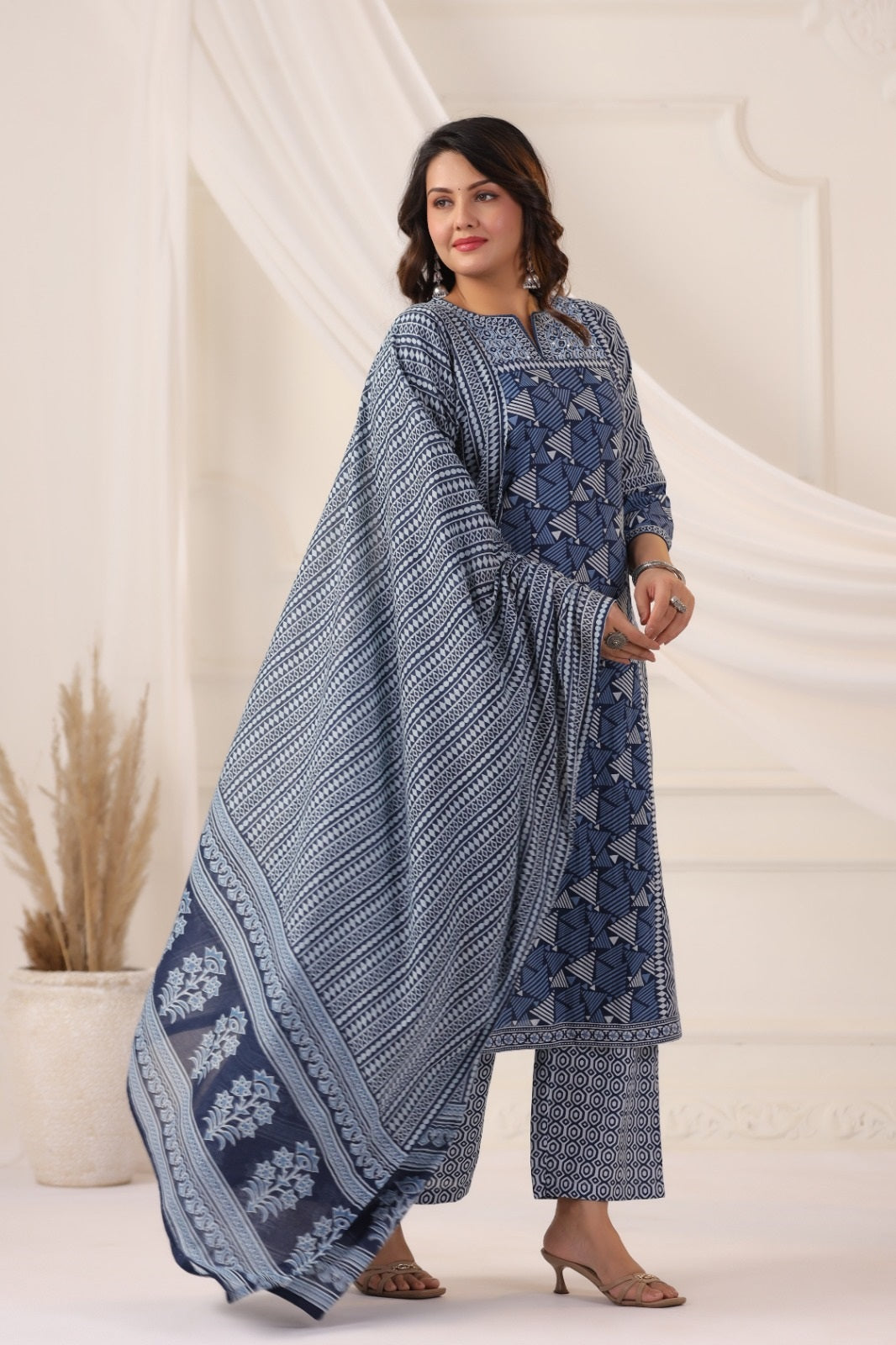 Jeevika Indigo Blue Cotton Suit Set For Women