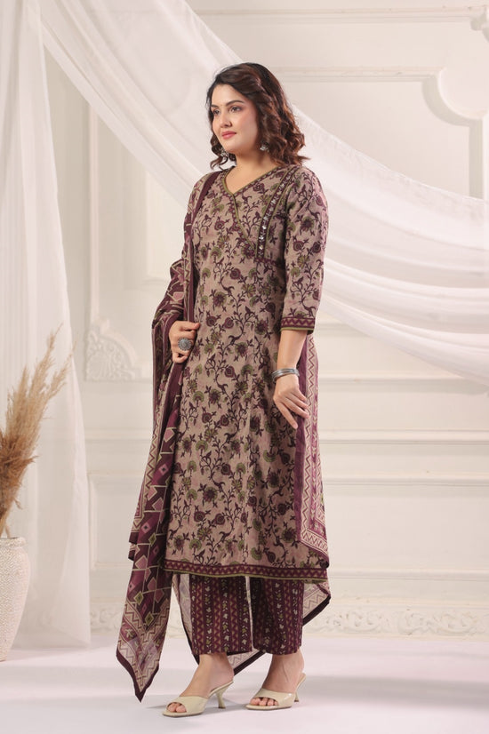 Madhavi Wine  Cotton A Line Suit Set For Women