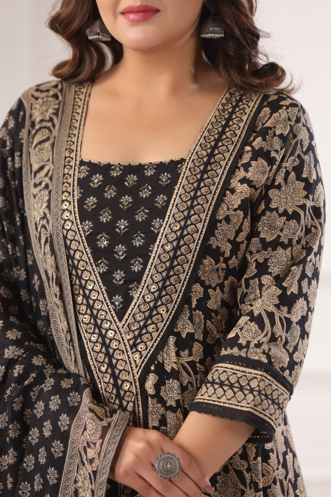 Shanaya Black Cotton Anarkali Suit Set For Women