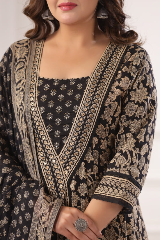 Shanaya Black Cotton Anarkali Suit Set For Women