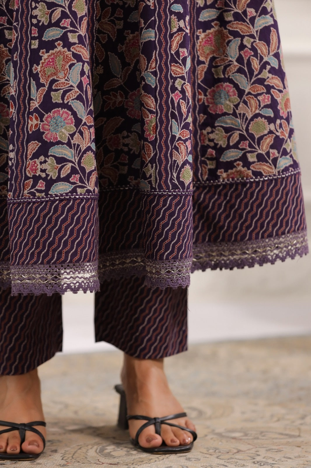 Saanvi Violet Cotton Anarkali Suit Set For Women