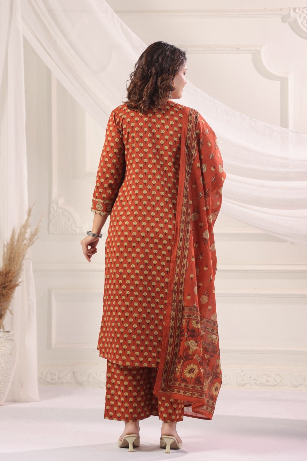 Satya Rust Cotton Straight Suit Set For Women