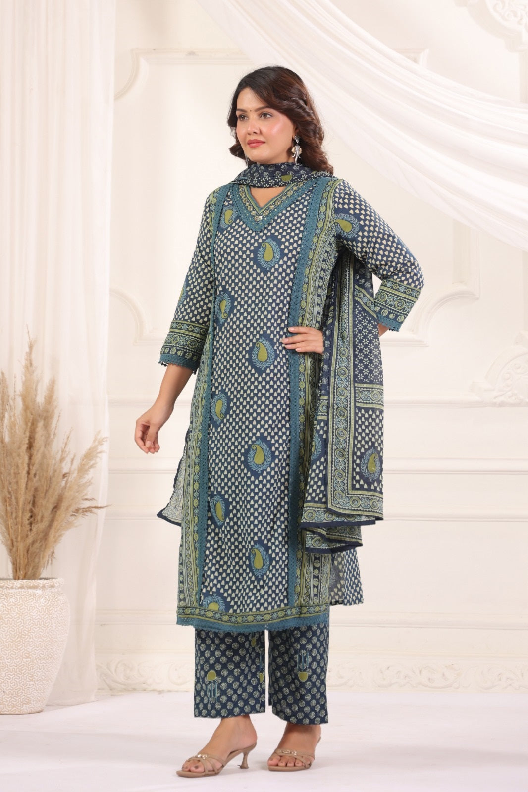 Madhavi Blue Cotton Salwar Suit Set For Women