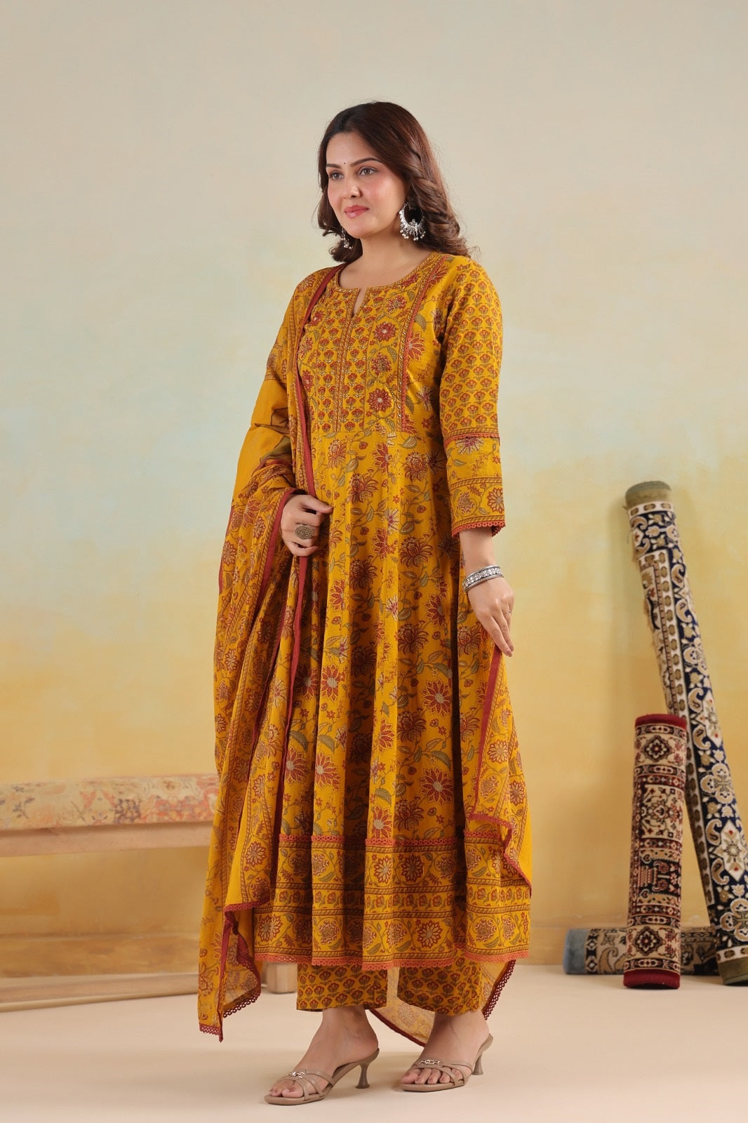 Aadhya Mustard Cotton Anarkali Suit Set