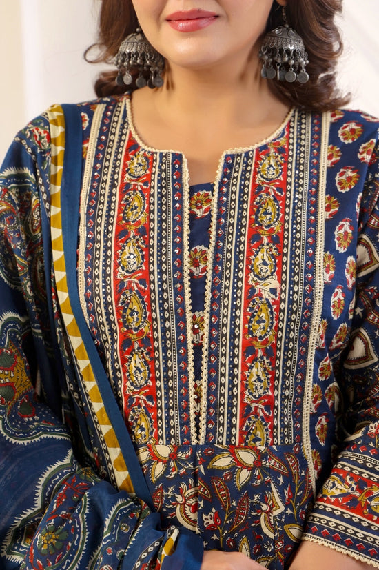 Charvi Blue Cotton Anarkali Suit Set For Women