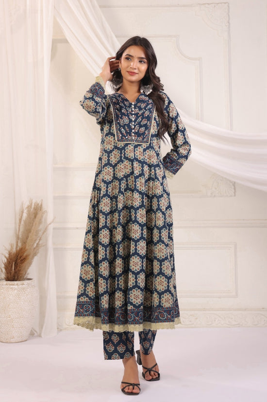 Akshara Blue Cotton Anarkali Suit Set For Women