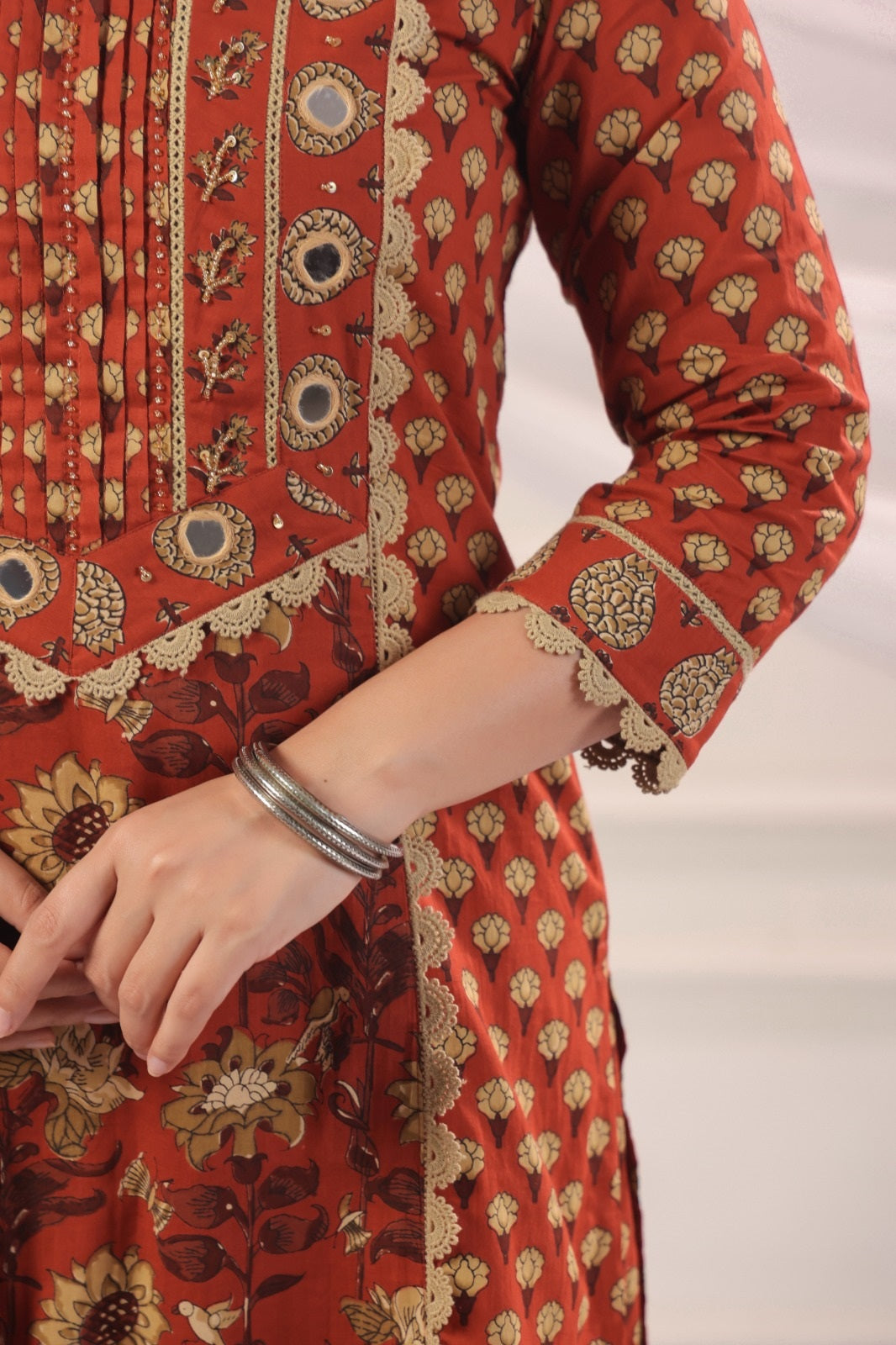 Satya Rust Cotton Straight Suit Set For Women