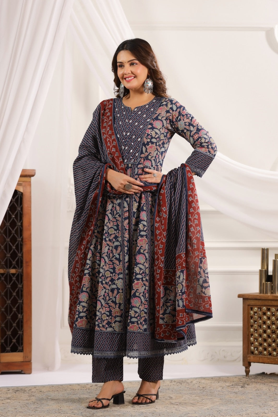 Lavanya Blue Cotton Anarkali Suit Set