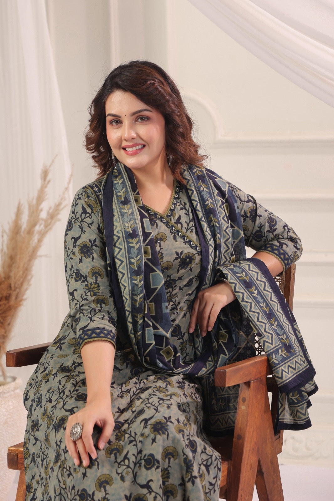 Gautami Blue Cotton A Line Suit Set For Women