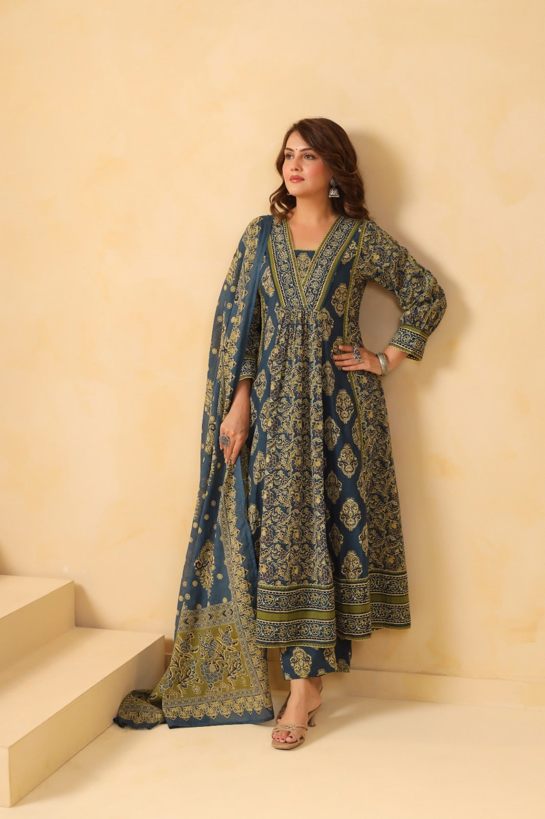Sahiba Green Cotton Anarkali Suit Set