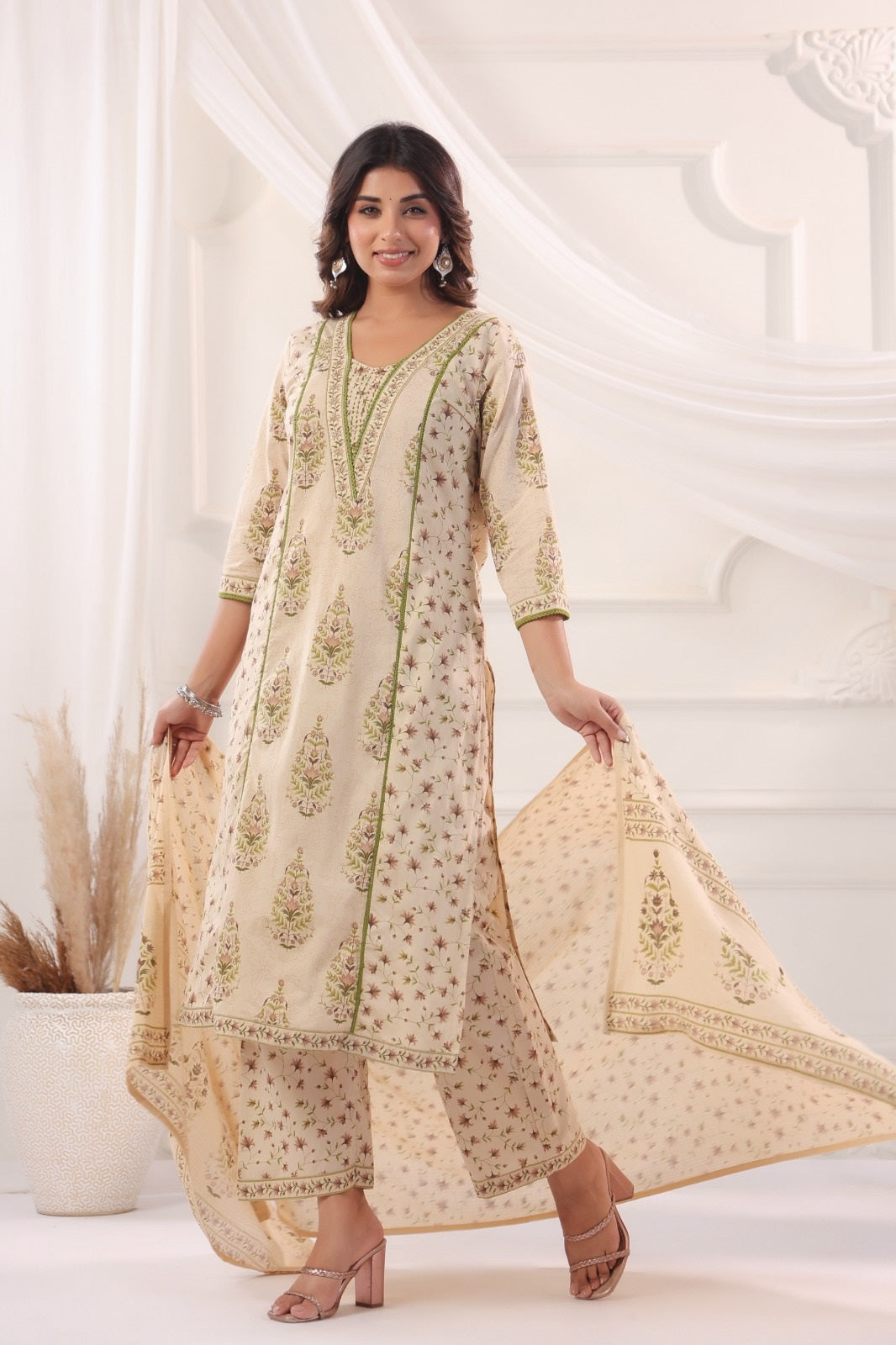 Eesha Brown Cotton Suit Set For Women