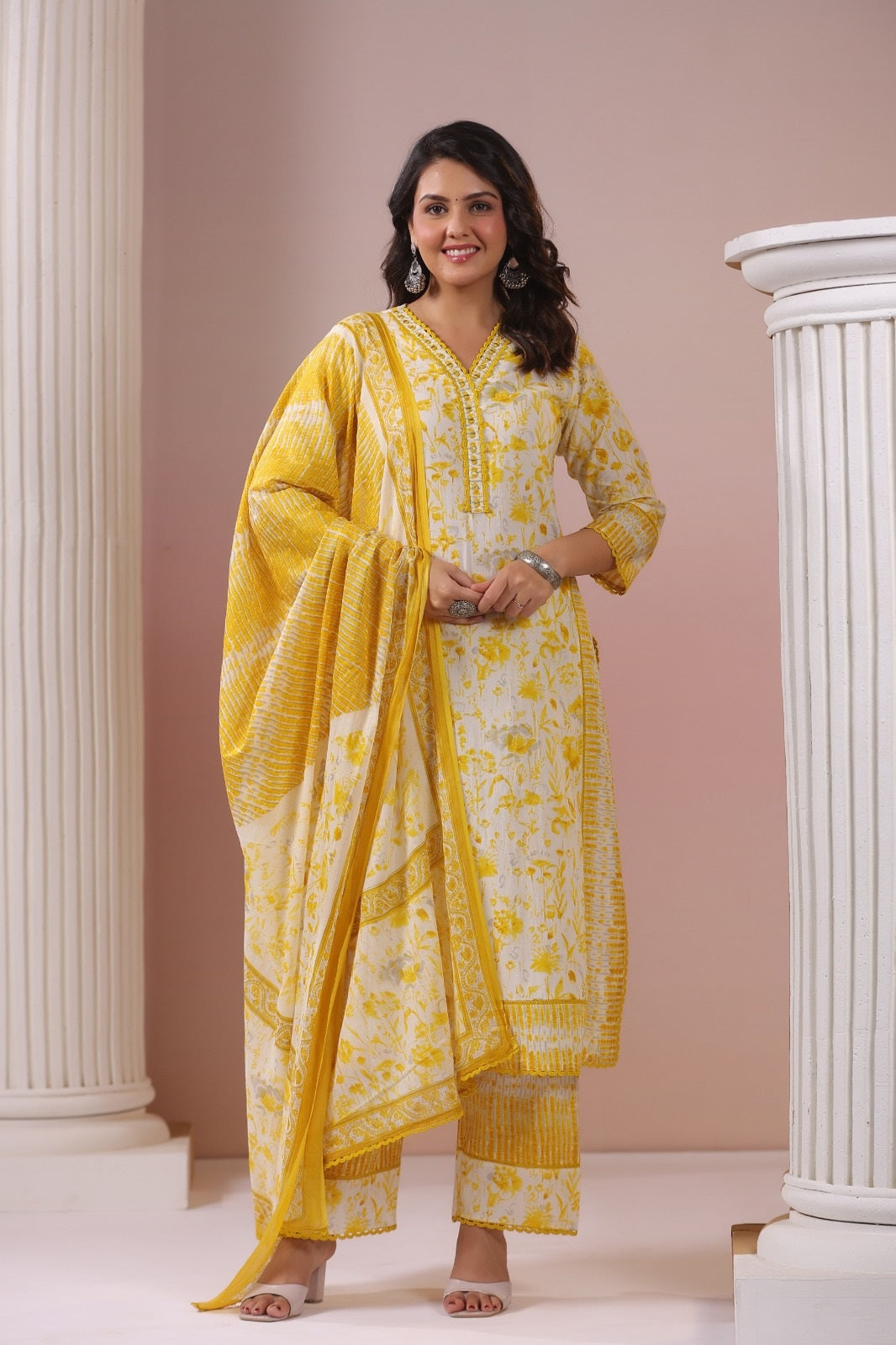 Nargis Yellow Cotton Suit Set