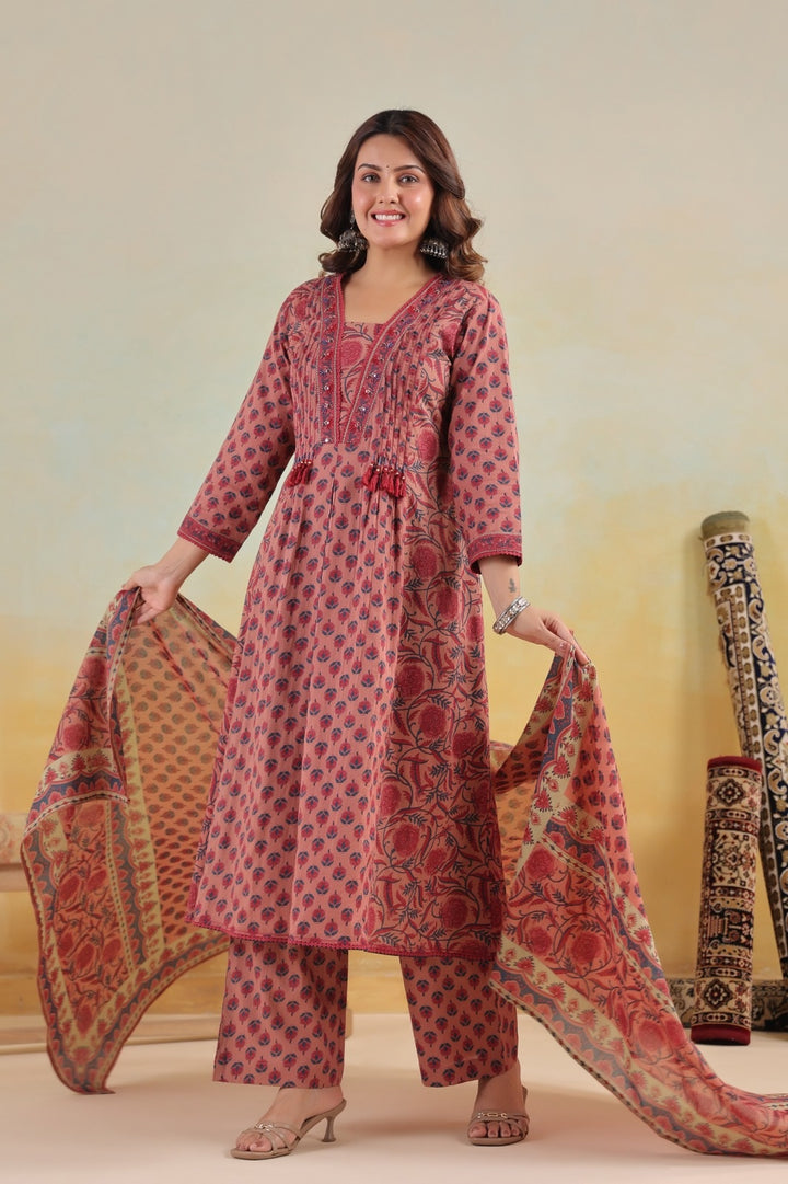 Iktara Onion Pink Cotton A Line Suit Set