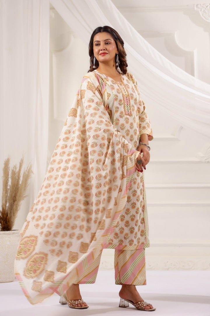 Keerthi Honey Gold Cotton A Line Suit Set For Women