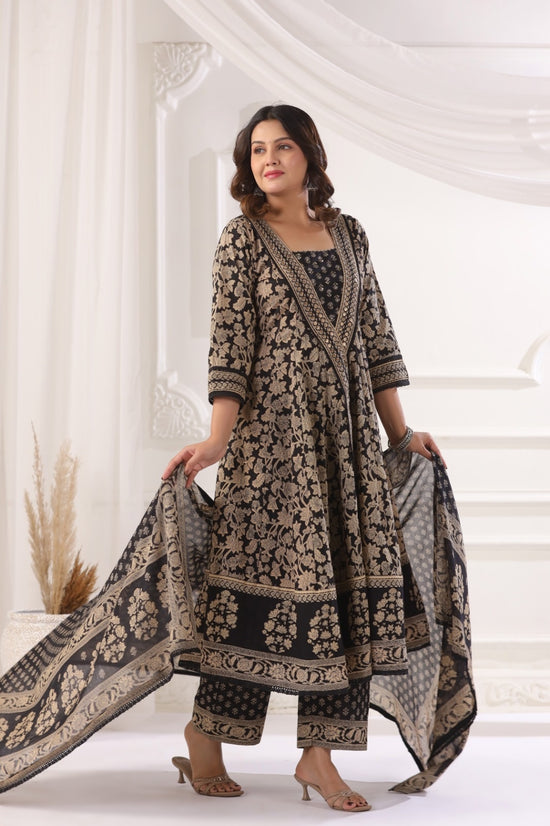 Shanaya Black Cotton Anarkali Suit Set For Women