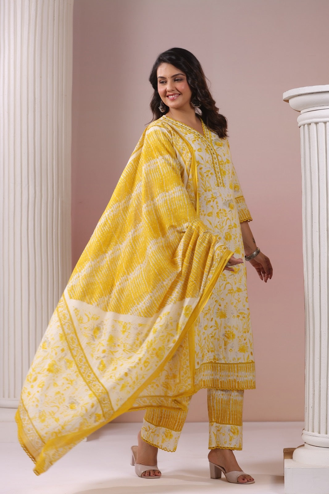 Nargis Yellow Cotton Suit Set