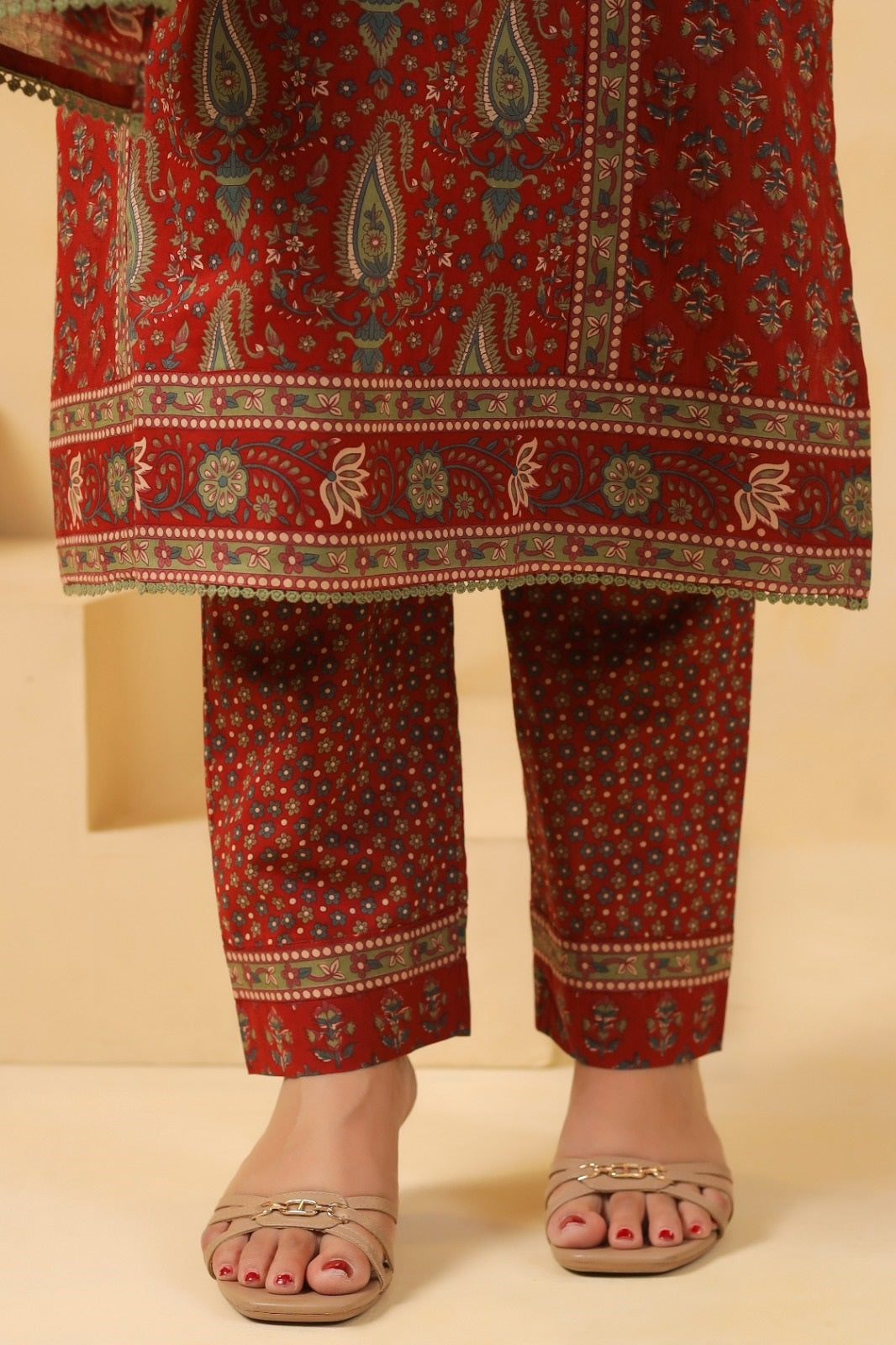 Bhagya Maroon Cotton Suit Set For Women